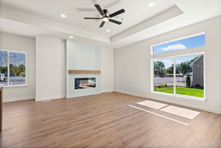 Living room with mountain-view window