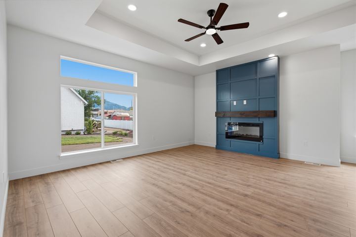 Fireplace wall and picture window