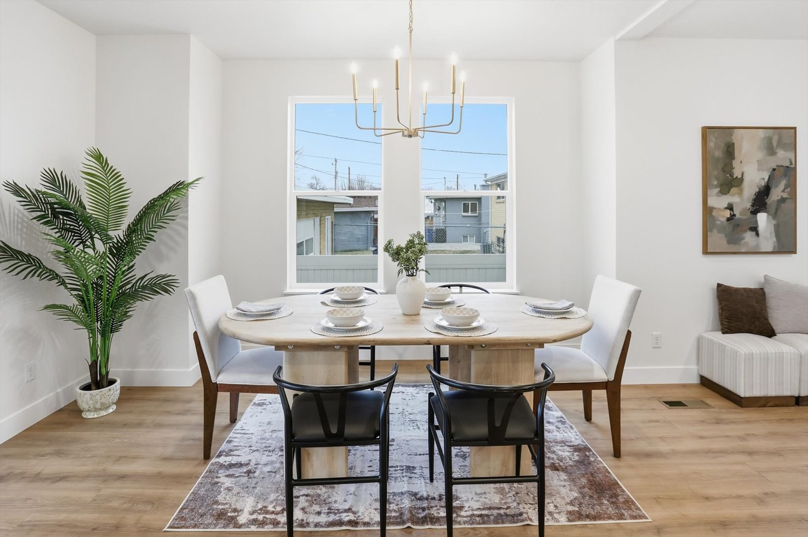 Dining nook with chandelier